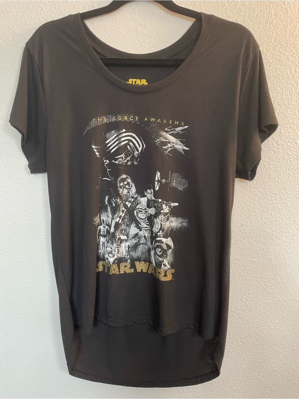 Star Wars The Force Awakens Graphic High Low Black Tee Size Large